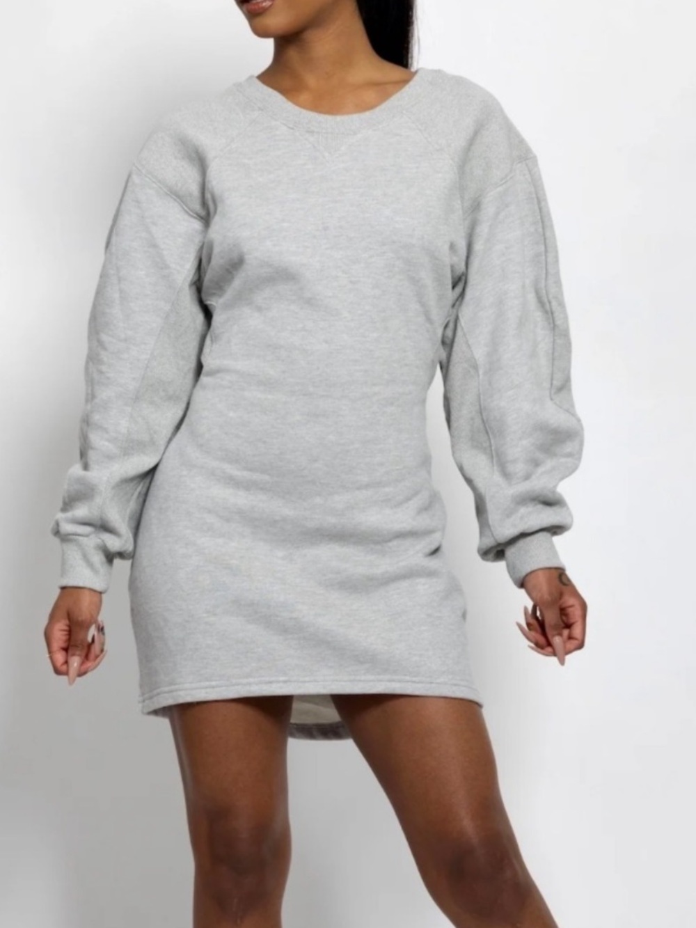 Classic Long Sleeve Sweatshirt Mini Dress - Light Gray Sz Medium Open Back